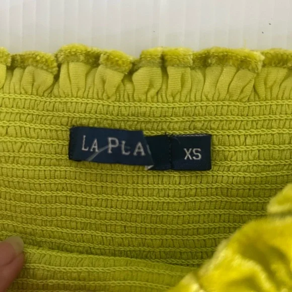 La Plage Smocked Tiered Velvet Mini skirt in Chartreuse silk XS - Picture 4 of 7